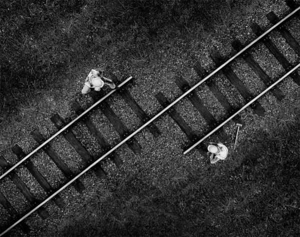 Misaligned railroad tracks