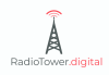 Radio Tower Digital Icon grey tall tower with red Radio Waves on the top 